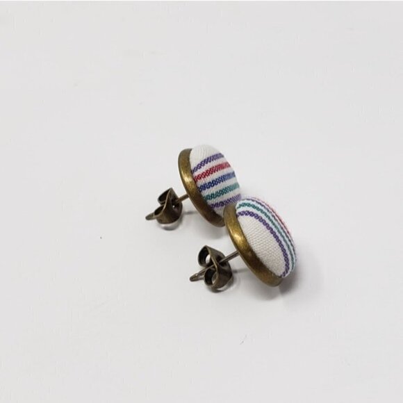 New Handmade | Upcycled Stripe Stud Earrings - Picture 3 of 4